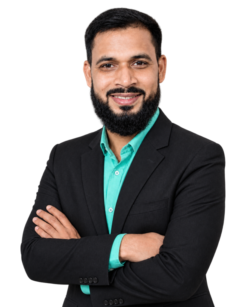 Rubal Alam, a WordPress and WooCommerce Expert, wearing a professional suit with arms crossed.